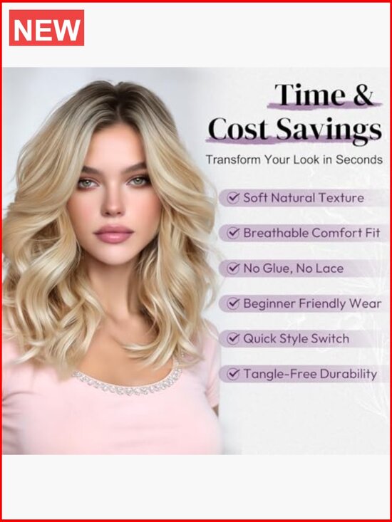 Shoulder Length Wavy Layered Wig with Curtain Bangs Synthetic Lace Front main image 4